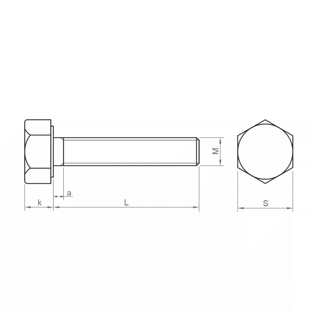 Parafuso sextavado DIN 933-8.8 I rosca métrica I zincada W 1 I Ø M5-20