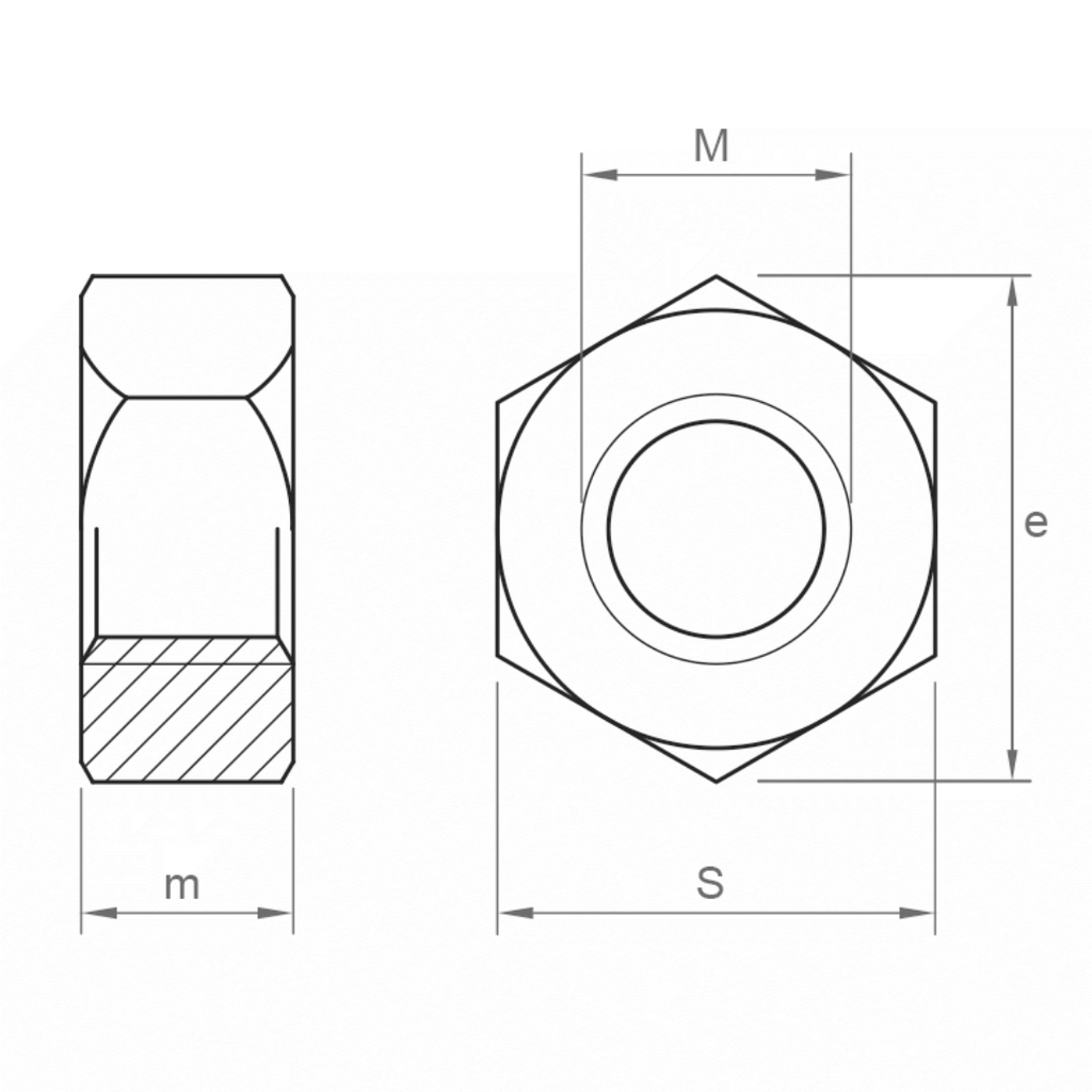 Porca sextavada DIN 934-8 I rosca métrica I zincada W 1 I Ø M5