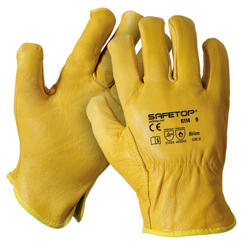 Luva em pele de bovino I 12 / 120 pares modelo: BRION AMARELO I SAFETOP