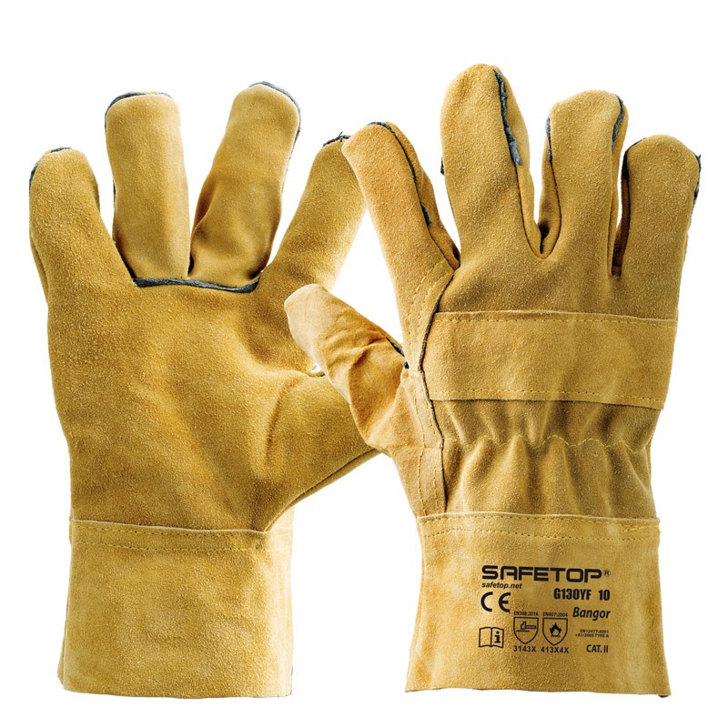 Luva em pele forrada c/tecido resistente ao calor I pack 12 unid cx 120 pares I modelo:BANGOR I SAFETOP
