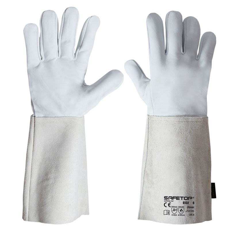 Luva pele soldadura longa I pack 12 unid cx 120 pares I modelo:  DOVER TIG I SAFETOP