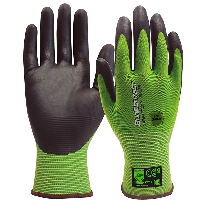 Luva de nitrilo poroso sobre nylon elástico I pack 12 unid cx 120 pares I modelo: BONCONTACT I SAFETOP