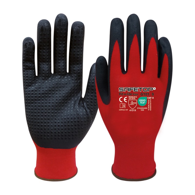 Luva em nitrilo c/ pontos na mão  I pack 12 unid cx 120 pares I modelo: FITE-O-LITE I SAFETOP