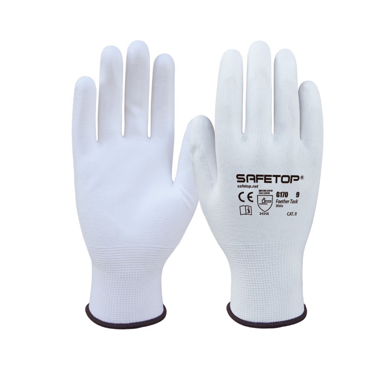 Luva poliuretano sintético I pack 12 unid cx 120 pares I modelo: FEATHER TASK I SAFETOP