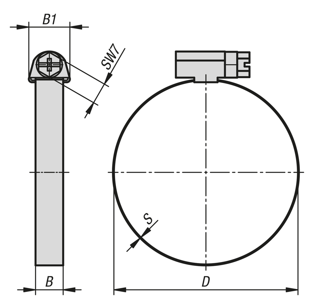 Abraçadeira sem fim DIN 3017 I Banda 9 mm I Inox W 2 I Ø16-25