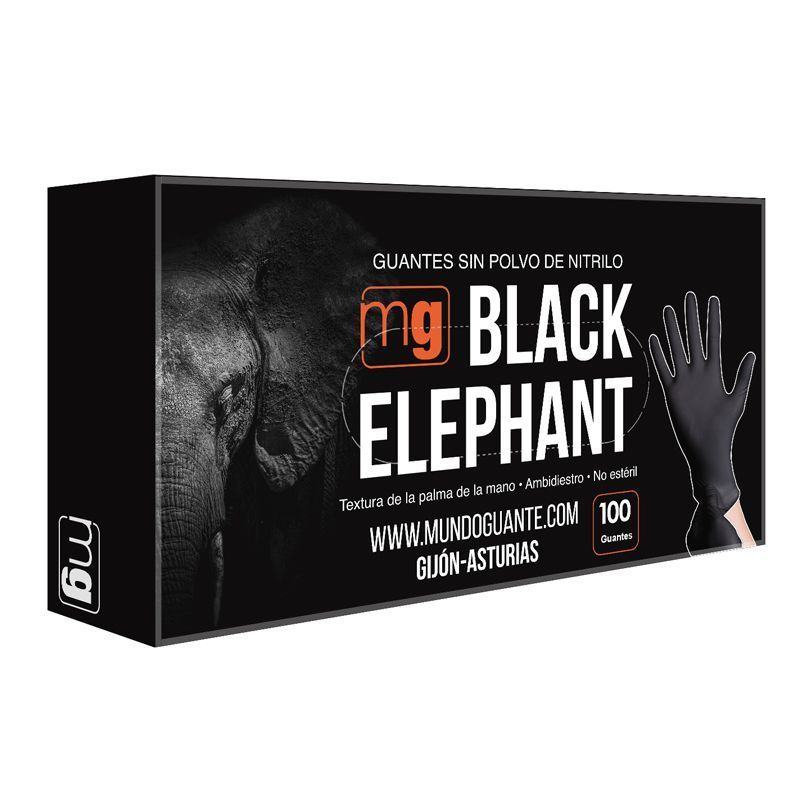 Luvas em nitrilo preto I 8 micras I modelo: Black Elephant I MUNDOGUANTE (pack 100 unidades) - Tamanho S