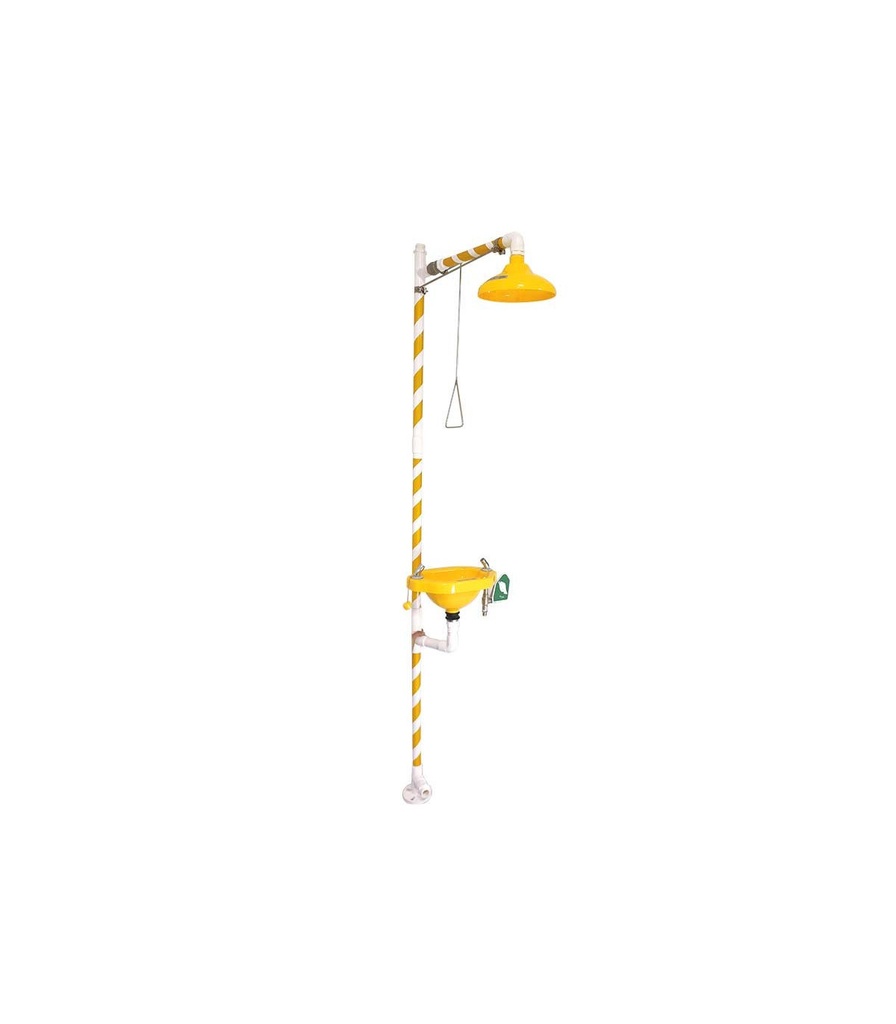 [P12890-11026] Chuveiro de emergência I Chuveiro corporal em PVC com lavaolhos de fixação no chão