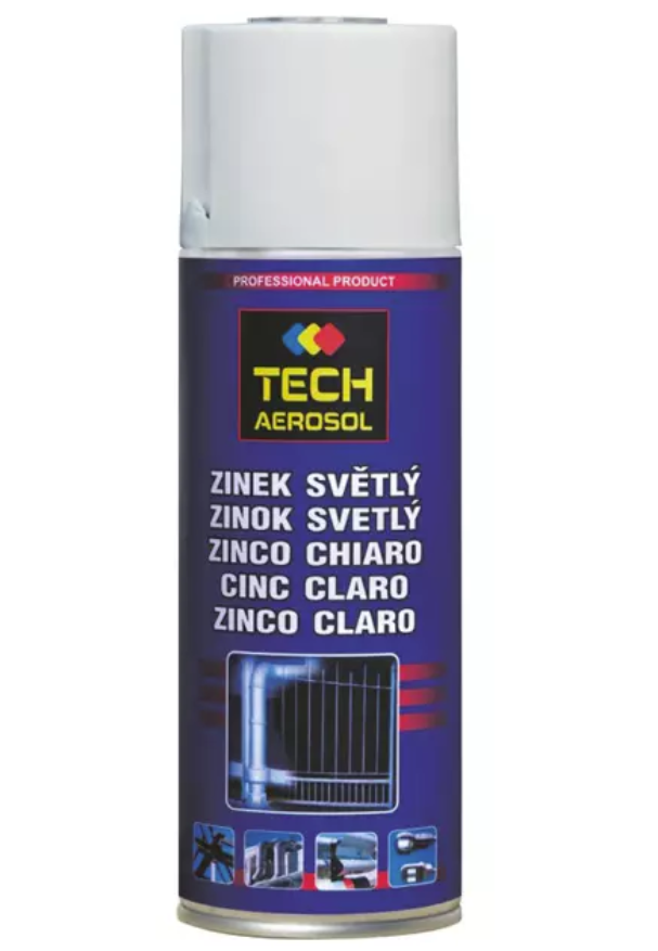 [TECH0013091-0485] Spray de zinco claro, 400 ml: Galvanizante a frio, ideal para retocar peças zincadas e proteger peças soldadas ou maquinadas I Caixa: 12 unidades I TECH