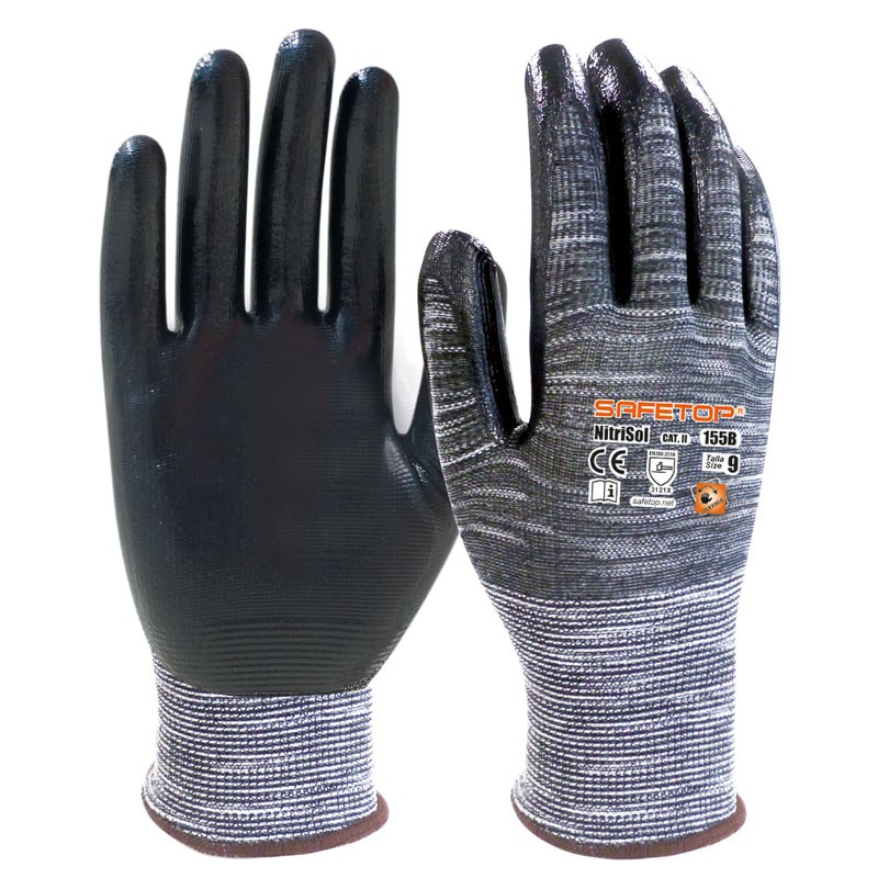 [SAFE13790-155B] Luva de nitrilo forro de poliamida s/ costuras  I pack 12 unid cx 120 pares I modelo: NITRISOL I SAFETOP