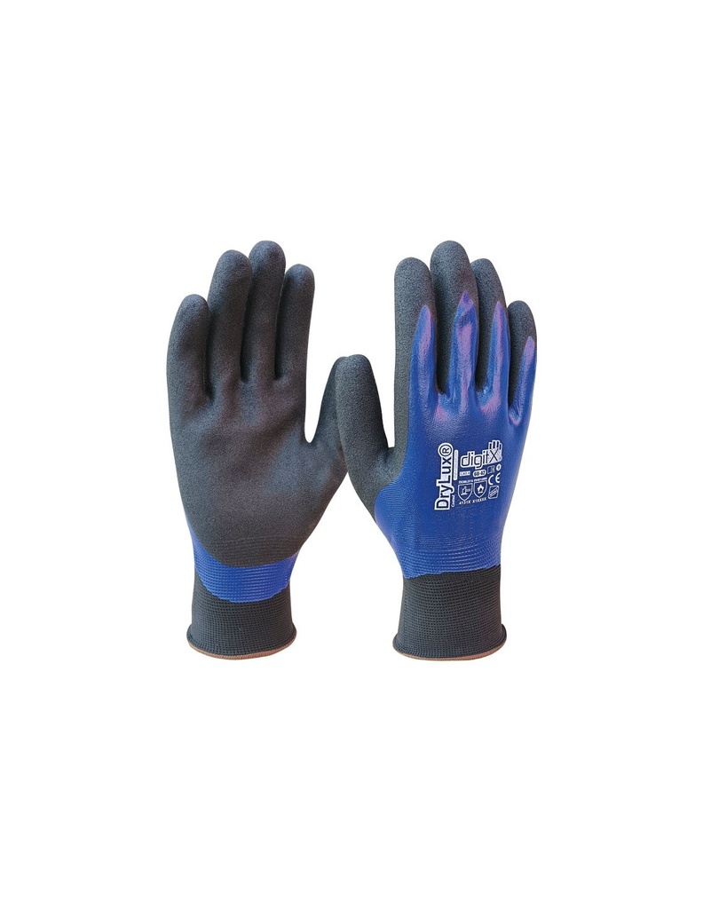 [SAFE13841-60-42] Luva nitrilo bicamada azul granulado impermiável I pack 12 unid cx 144 pares I modelo: DRYLUX COATED I SAFETOP