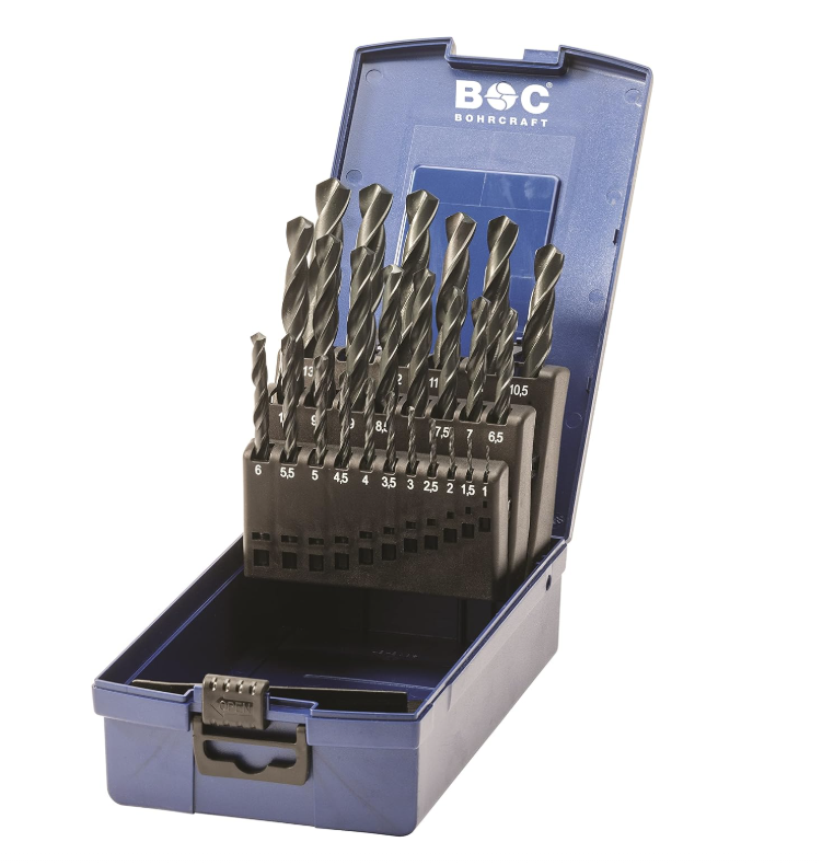 [BOHR0015716-11191330019] Jogo brocas DIN 338 HSS-G vaporizada I Caixa plástico I 25-pçs. 1 - 13 x 0,5 mm