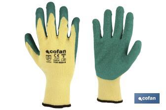 [CRHA0015370-P649] Luvas de Látex ásperas com malha "Verde" Luvas de Látex, malha de poliéster / algodão e punho elástico.