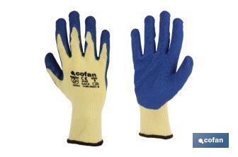 [CRHA0015370-P650] Luvas de Látex ásperas com malha "Azul" Luvas de Látex, malha de poliéster / algodão e punho elástico.