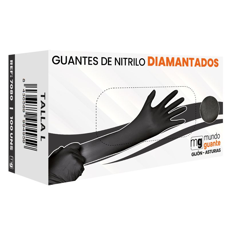 [MGUA007684-7080] Luvas em nitrilo preto diamantadas I 7 micras 8,5 gramas I modelo: Gijón-Asturias I MUNDOGUANTE (pack 100 unidades) - Tamanho L